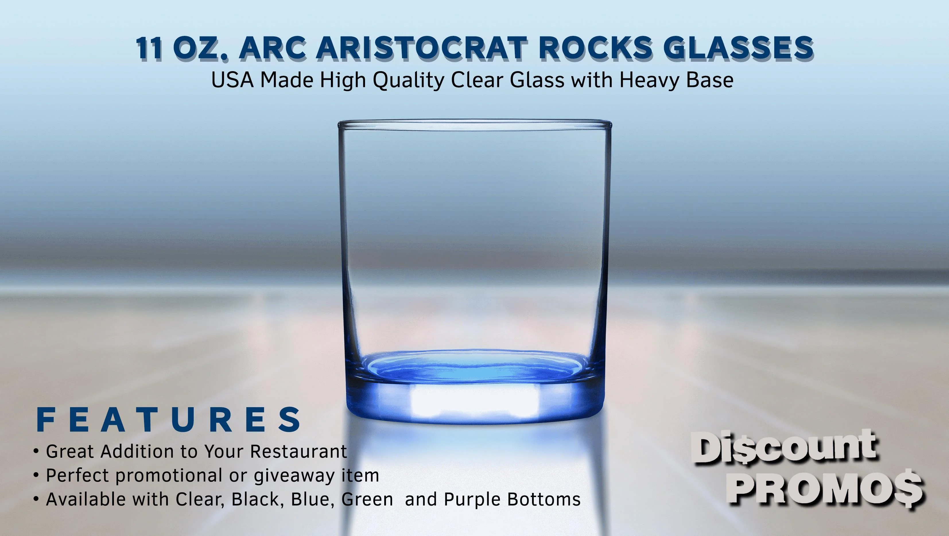 11 oz. ARC Aristocrat Rocks Glasses- 10 Pack- Blue