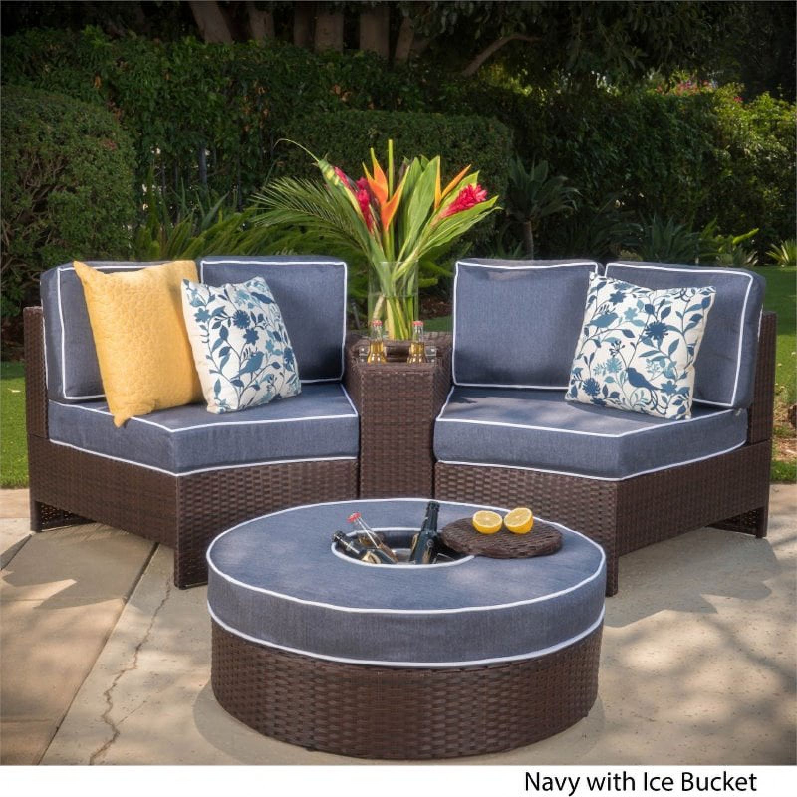 Noble House Madras Ibiza 4 Piece Outdoor Wicker Sectional Sofa Set in Navy Blue