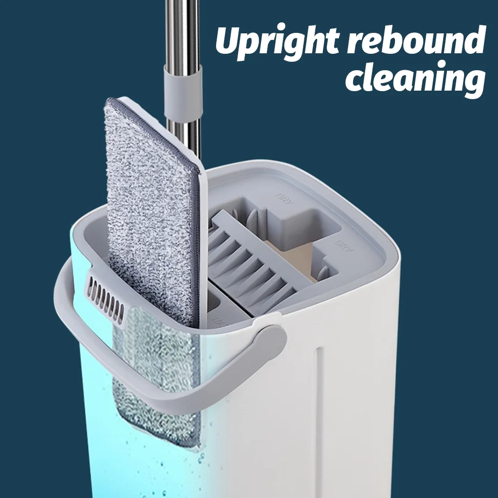 Mop and Bucket with Wringer Set, 47 Inch Wet and Dry Use Flat Mop and Bucket Set with 2 Microfiber Pads for Wood Marble Tile Laminate Ceramic Vinyl Floors