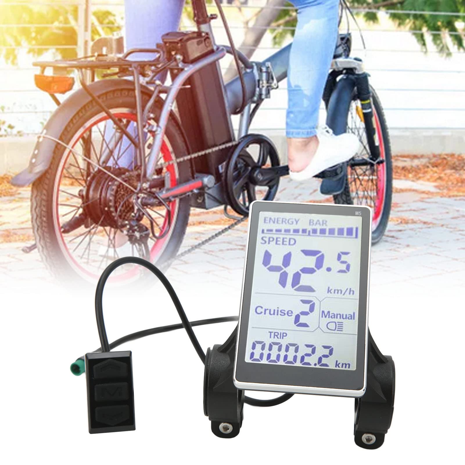 Untica Electric Bike LCD Display, 5 Pin 24V 36V 48V 60V, Waterproof Design, Durable Universal E Scooter M5 Panel Screen for 31.8 or 22.2mm Handlebar Electric Bikes