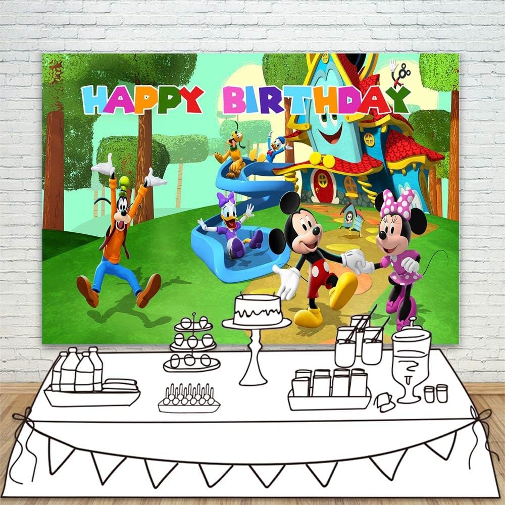 Mickey Mouse Funhouse Birthday Party Supplies Banner - 7x5ft Happy Birthday Mickey Mouse Funhouse Backdrop for Kids