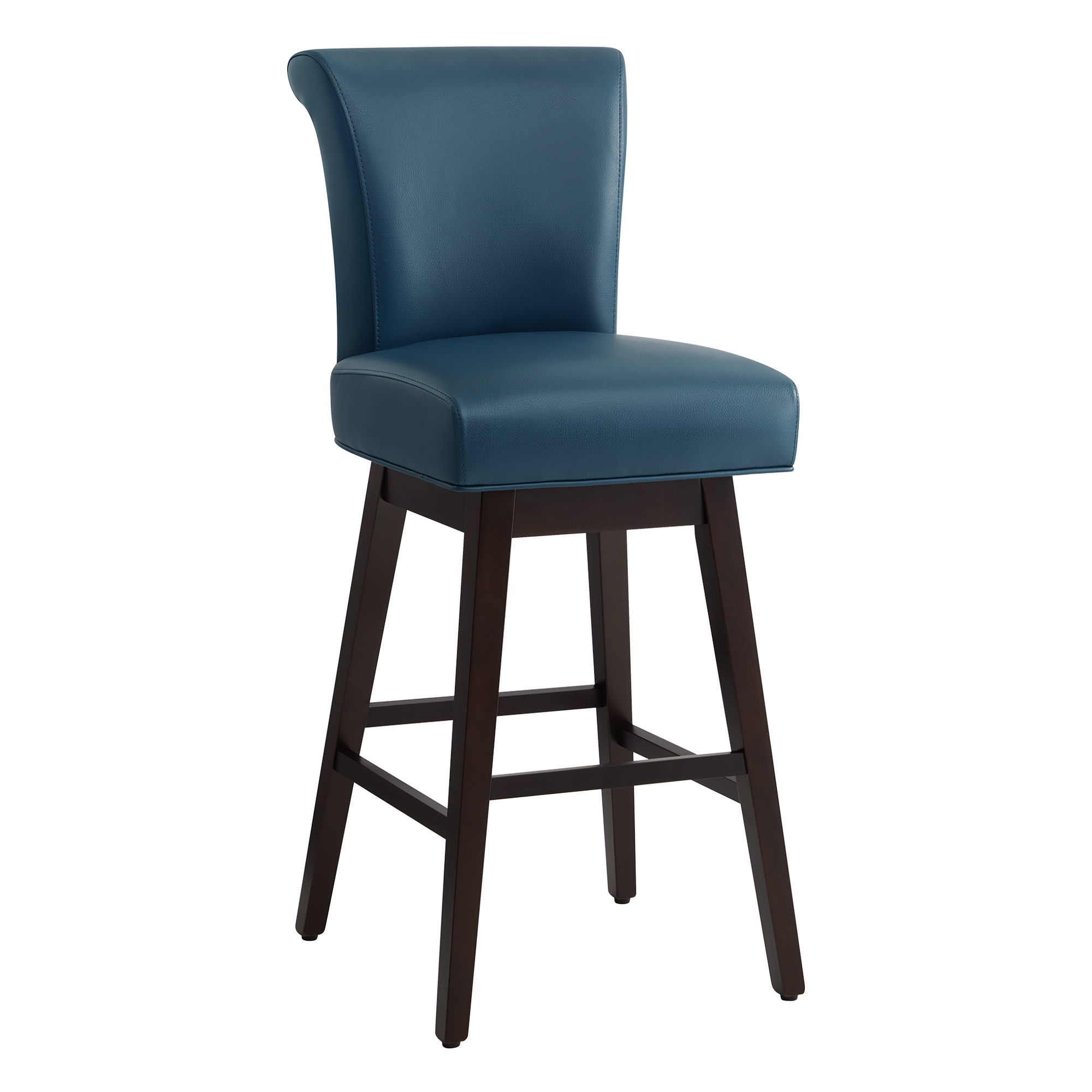 CHITA 30 in Upholstered Swivel Counter Bar Stools with Back&Wood Legs Set of 2, Faux Leather in Dark Blue