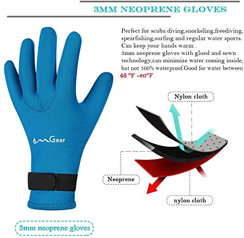 OMGear Neoprene Gloves Diving Wetsuit Gloves 3mm Flexible Thermal with Adjustable Waist Strap for Snorkeling Scuba Diving Surfing Kayaking Rafting Spearfishing Sailing