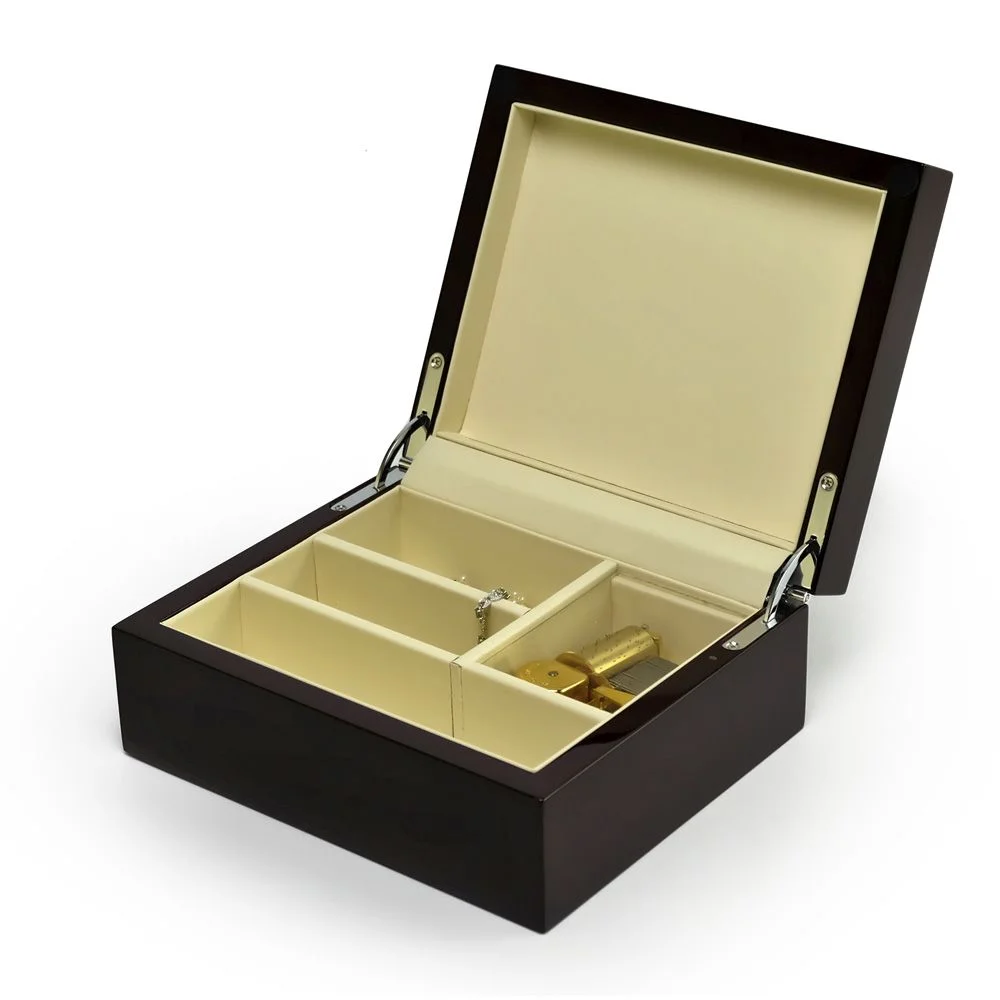 Contemporary Hi Gloss Walnut Finish Jewelry Box - Over 400 Song Choices - Chariots of Fire