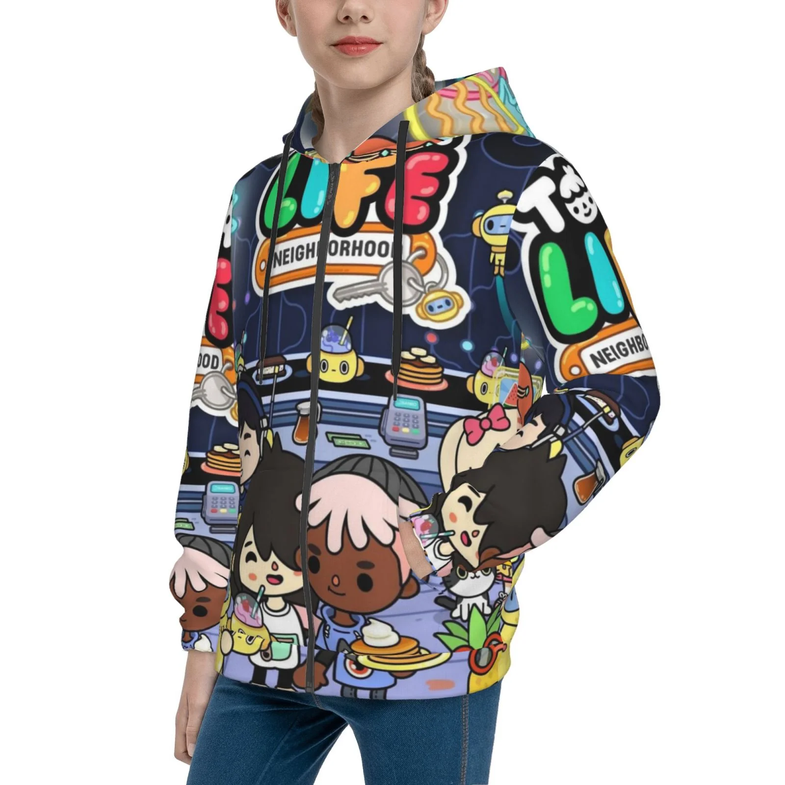 Toca Boca Party Life Teenager Hoodies Shirt Zipper Sweatshirts Hooded Hoody Clothes Coat For Boys Girls
