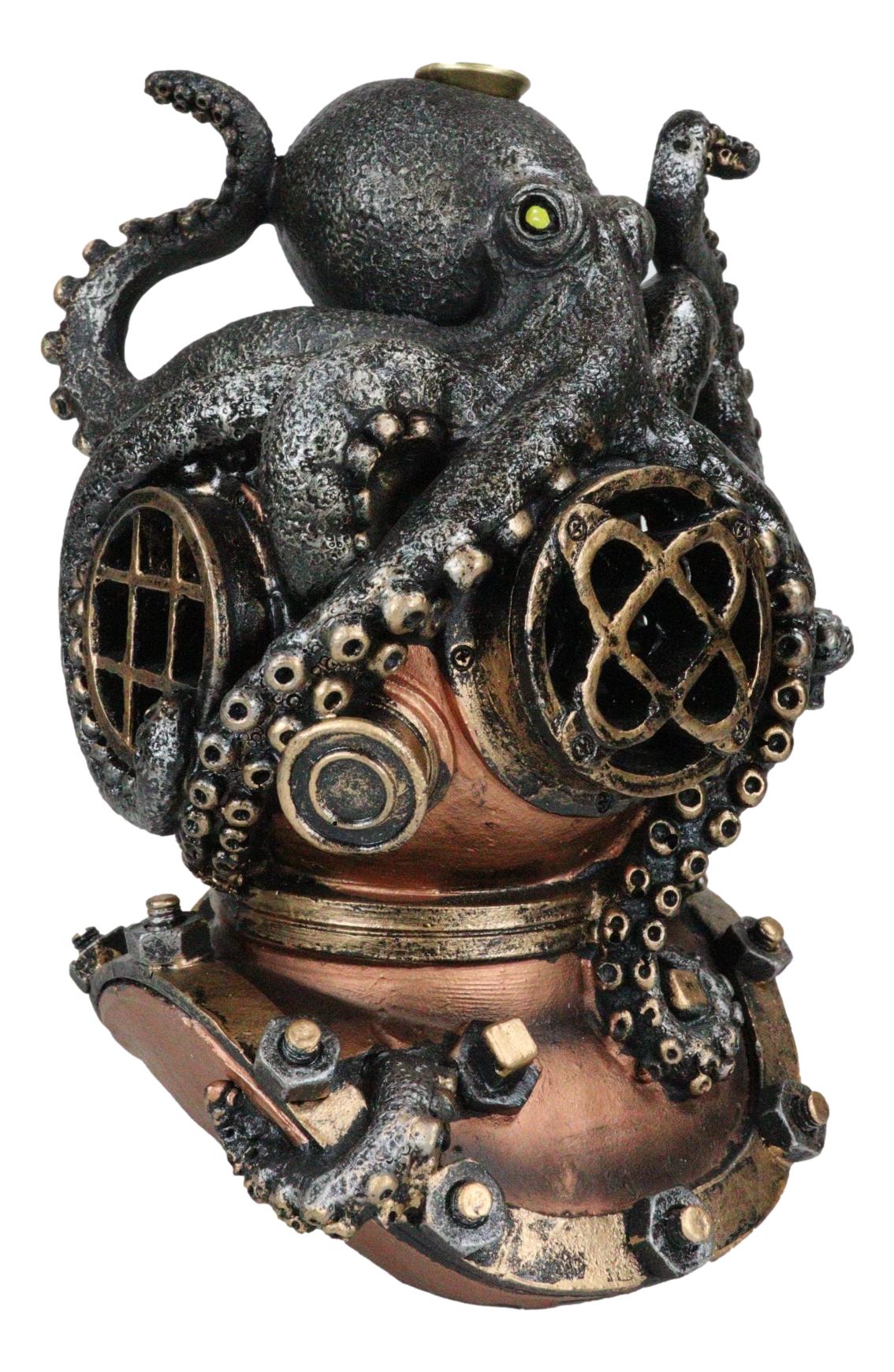 Ocean Marine Octopus Kraken On Steampunk Divers Helmet Incense Cone Burner