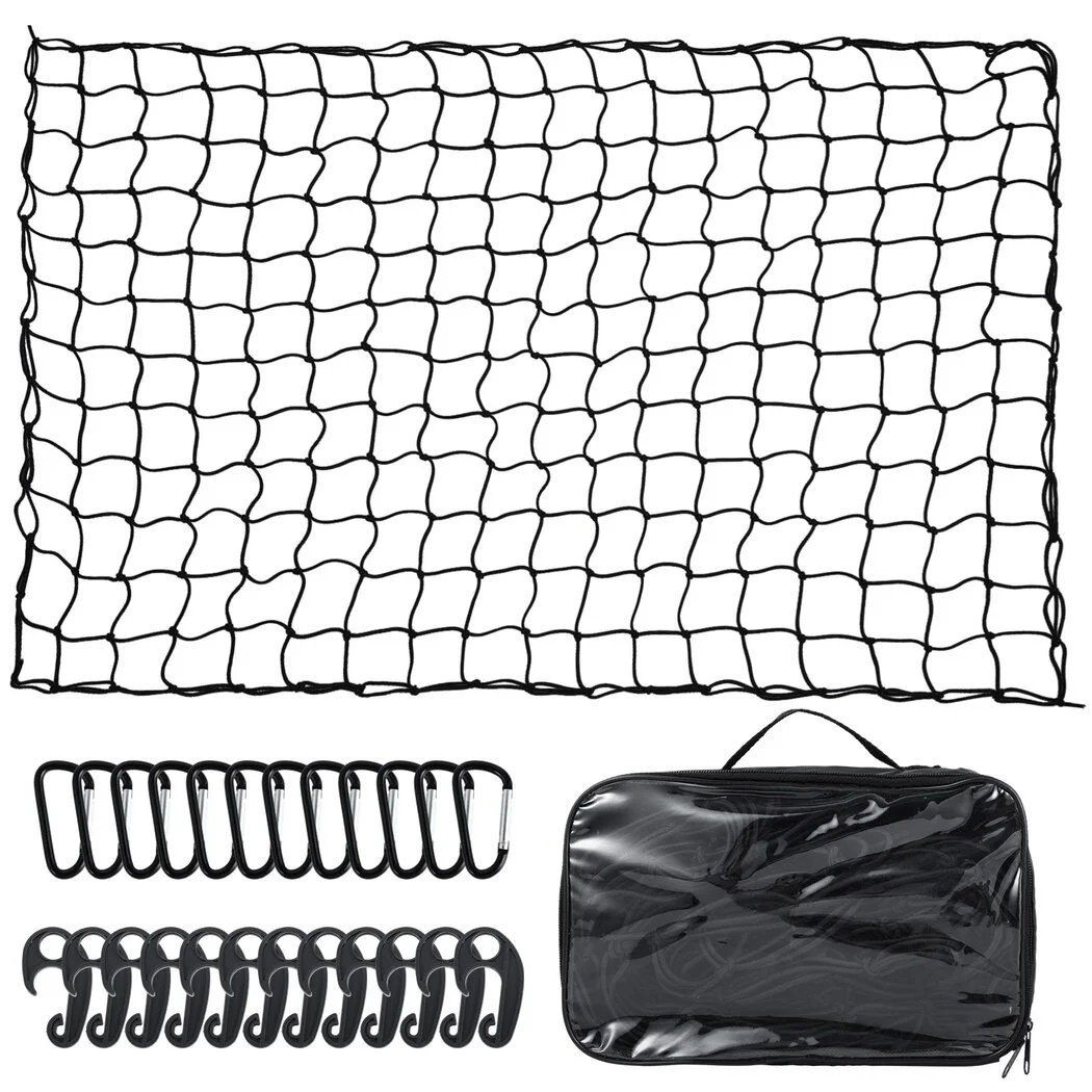 Cargo Net for Pickup Truck, Stretchable Cargo Net with 12 Carabiners, 4 x 6 Ft Stretches to 12 x 18 Ft Cargo Net, Elastic Latex Netting for Truck Beds, Trunks, Trailers, Roof Racks