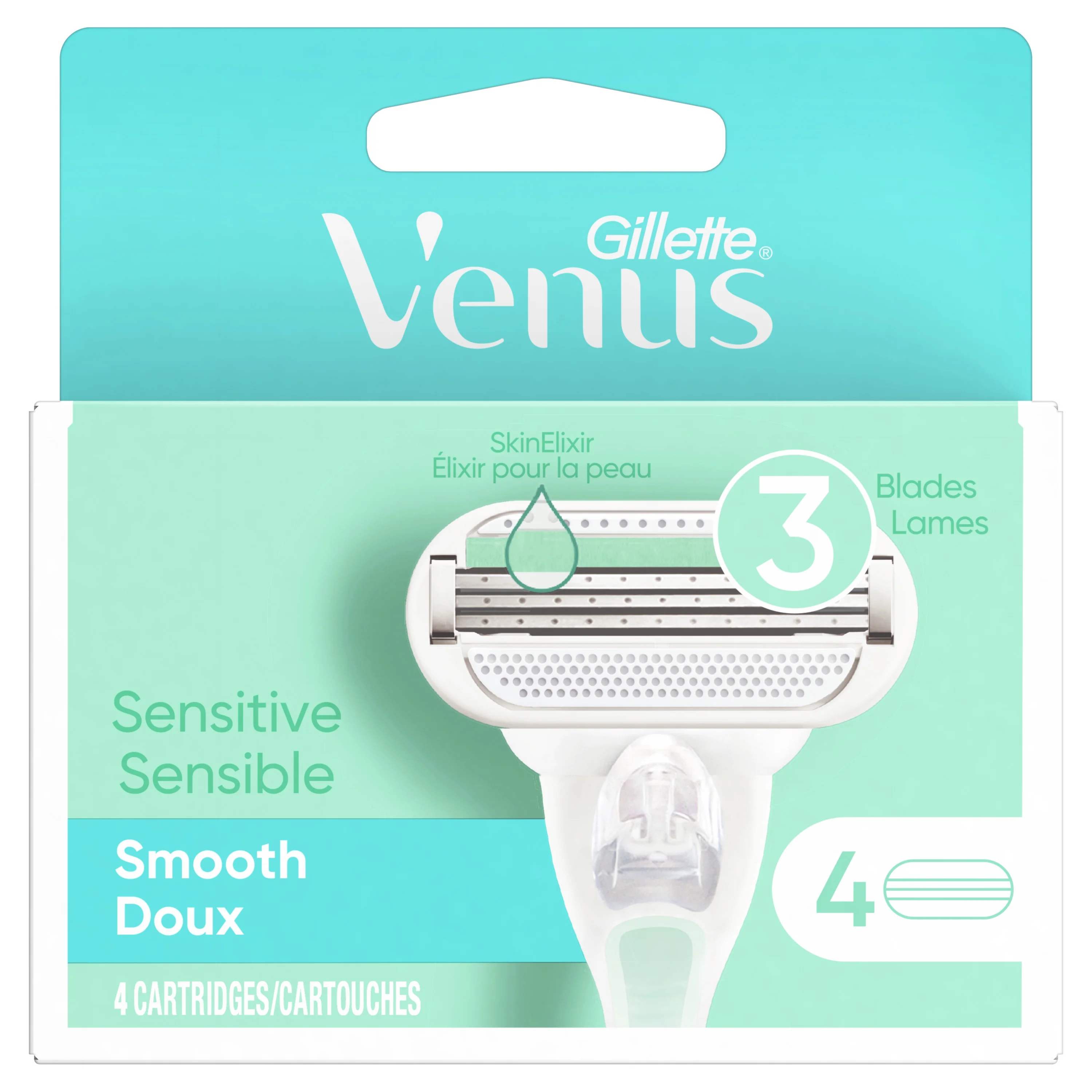 Venus Smooth Sensitive Women's Razor Blade Refills, 4 Count