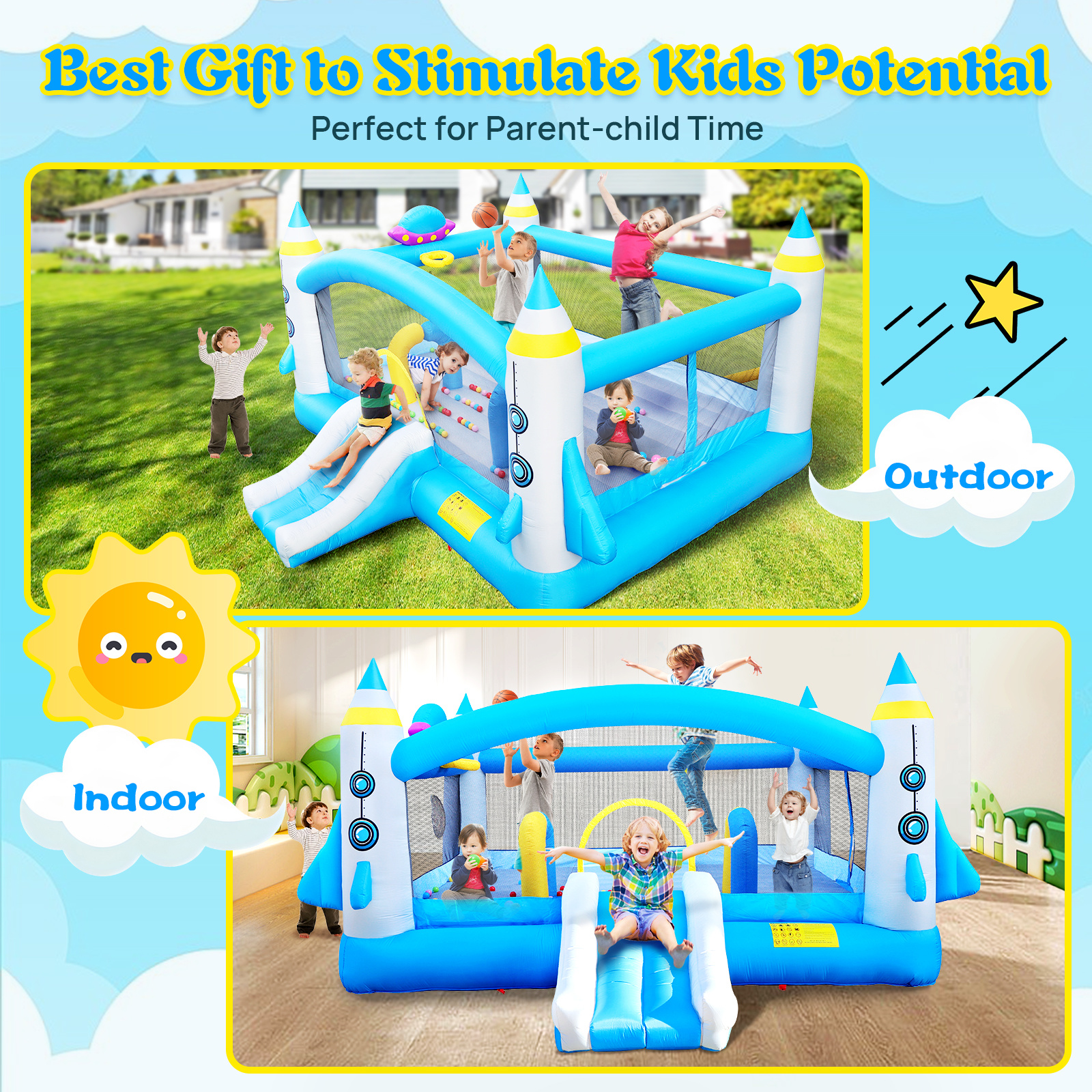 Kids' Jump 'n Slide Inflatable Bouncer - Complete product package with various accessories - 66.66 - Experience the ultimate outdoor fun!