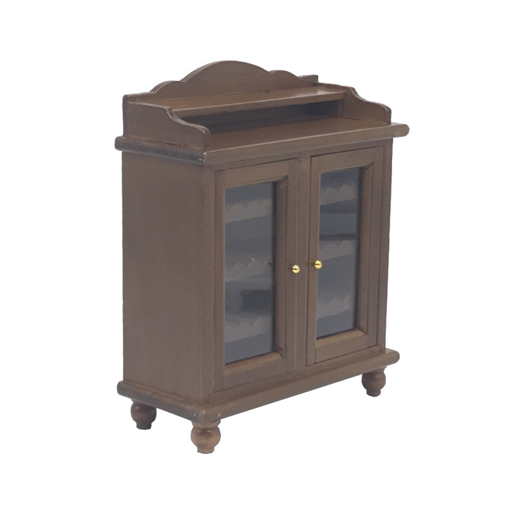 mini furniture Mini House Cabinet Ornament Mini House Furniture Adornment Mini Wooden Wine Cabinet Model (Walnut Color)
