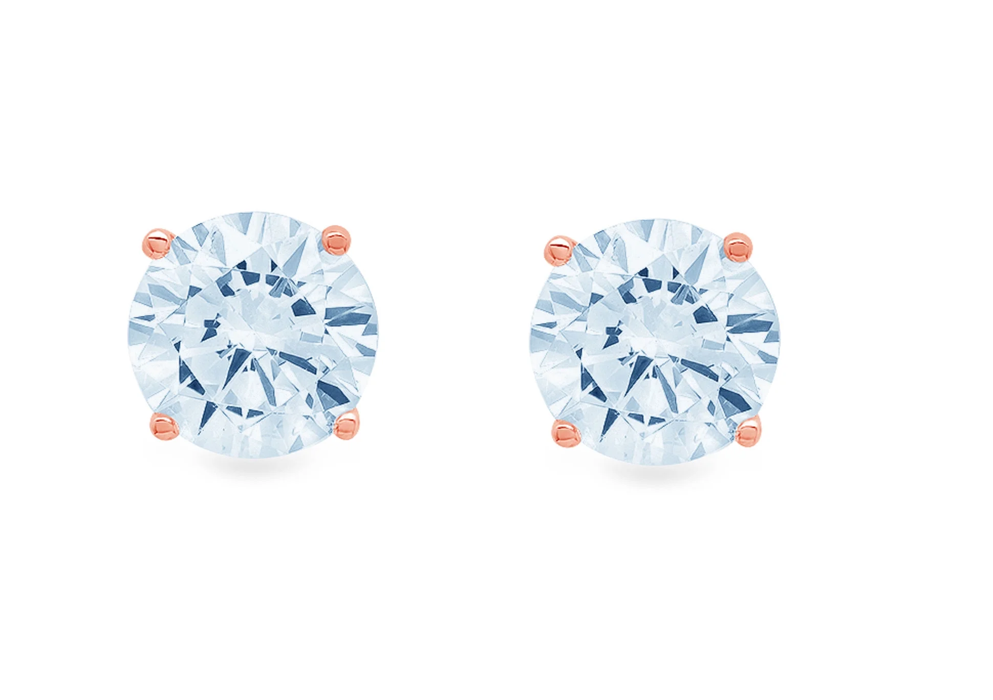 Clara Pucci 2.0 ct Brilliant Round Cut Solitaire Studs VVS1 Genuine Conflict free Blue Simulated Diamond Real Stamped Solid 18K Pink Rose Gold Earrings Push back