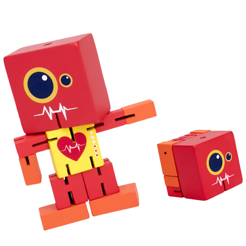 Frcolor Wooden Robot Block Toy Funny Game Toy Children Educational Playing Toy Creative Puzzle Robot Toy (Red Style)