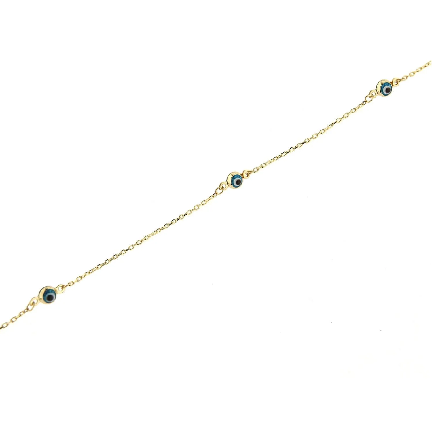 18k Solid Yellow Gold Thin Evil Eye Bracelet 6 inches