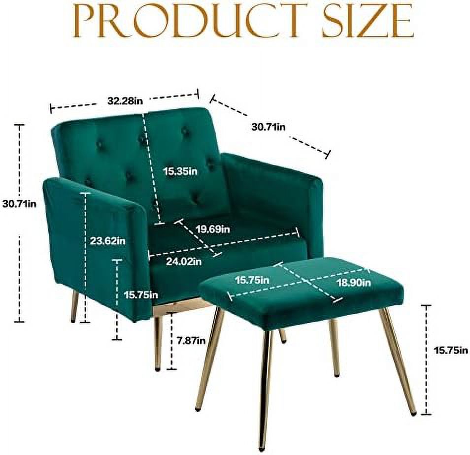 HOOMHIBIU Velvet Accent Sofa Chair with Ottoman  Upholstered Comfy Lounge Armchair with Adjustable Armrests and Backrest  Living Room Single Recliner with Tufted Button Back  Cream White