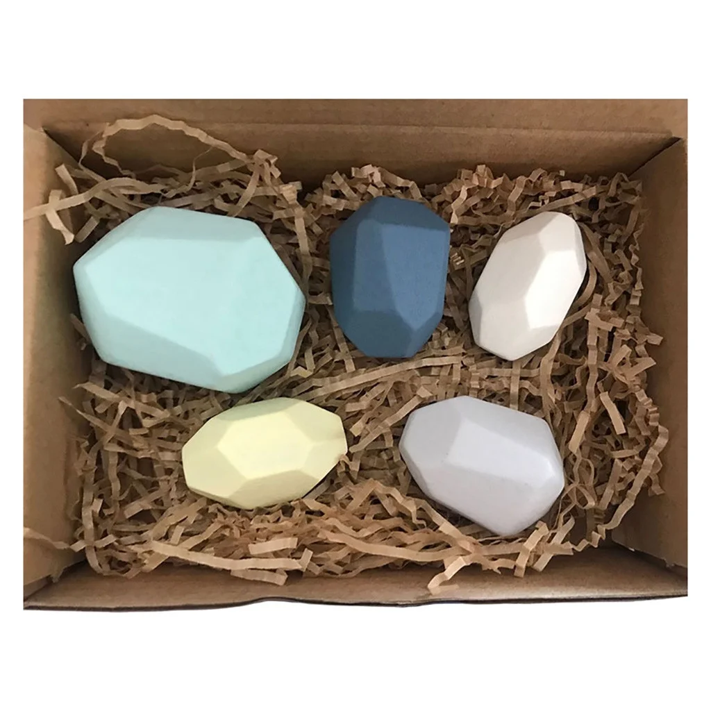 TOFOTL Fashion Intelligence Development Toys,Wooden Stone for kids Building Block Creative toy Stacking Game Rainbow Toy 5PC