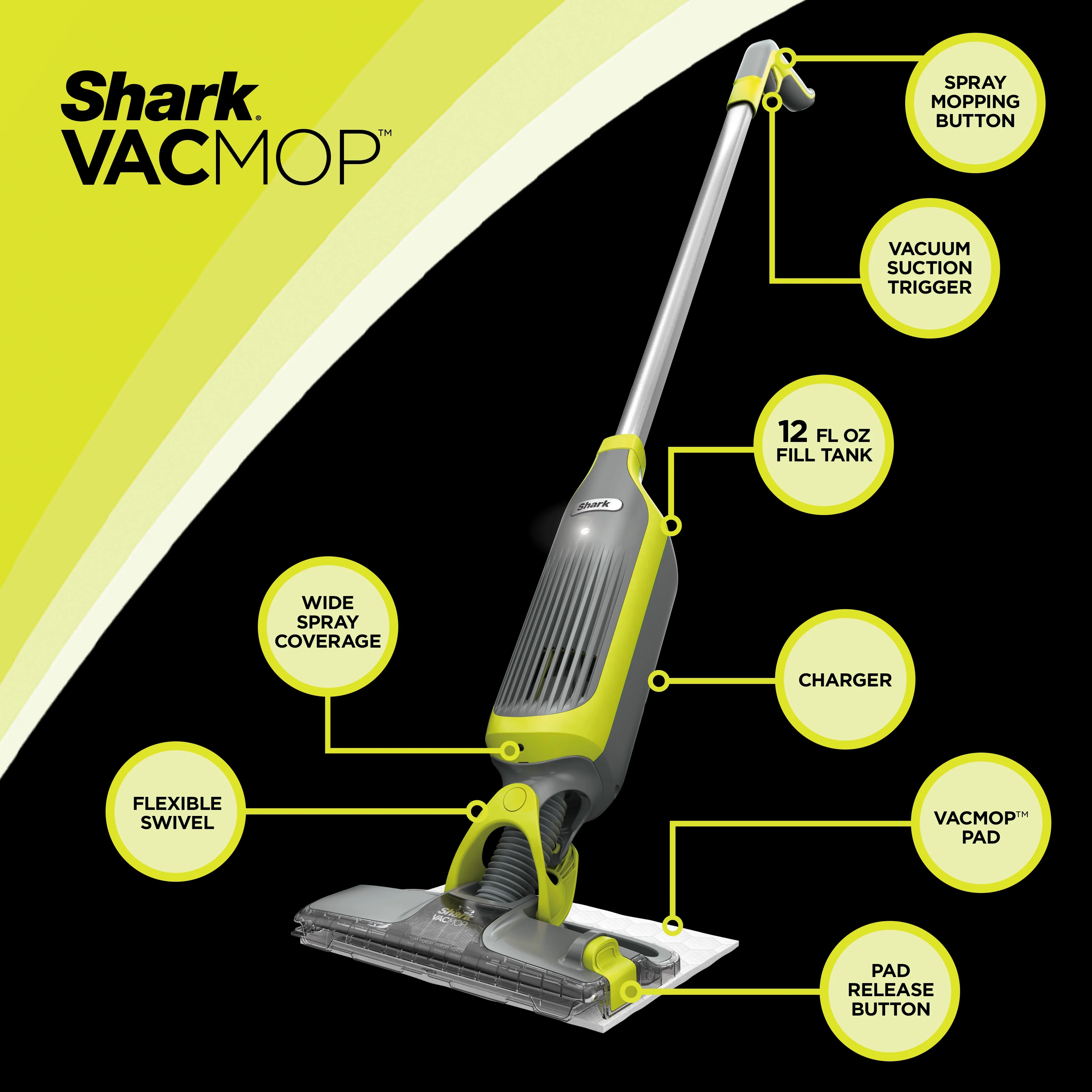 Shark VACMOP Cordless Hard Floor Vacuum Mop with (2)Disposable VACMOP Pads, VM200