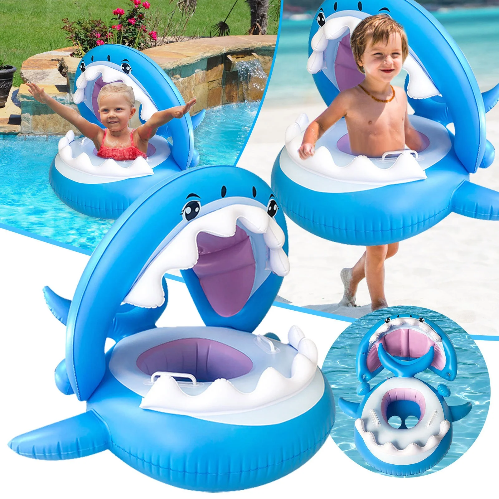 Inflatable Canopy Infant Pool Float For Kids Aged 6-36 Months