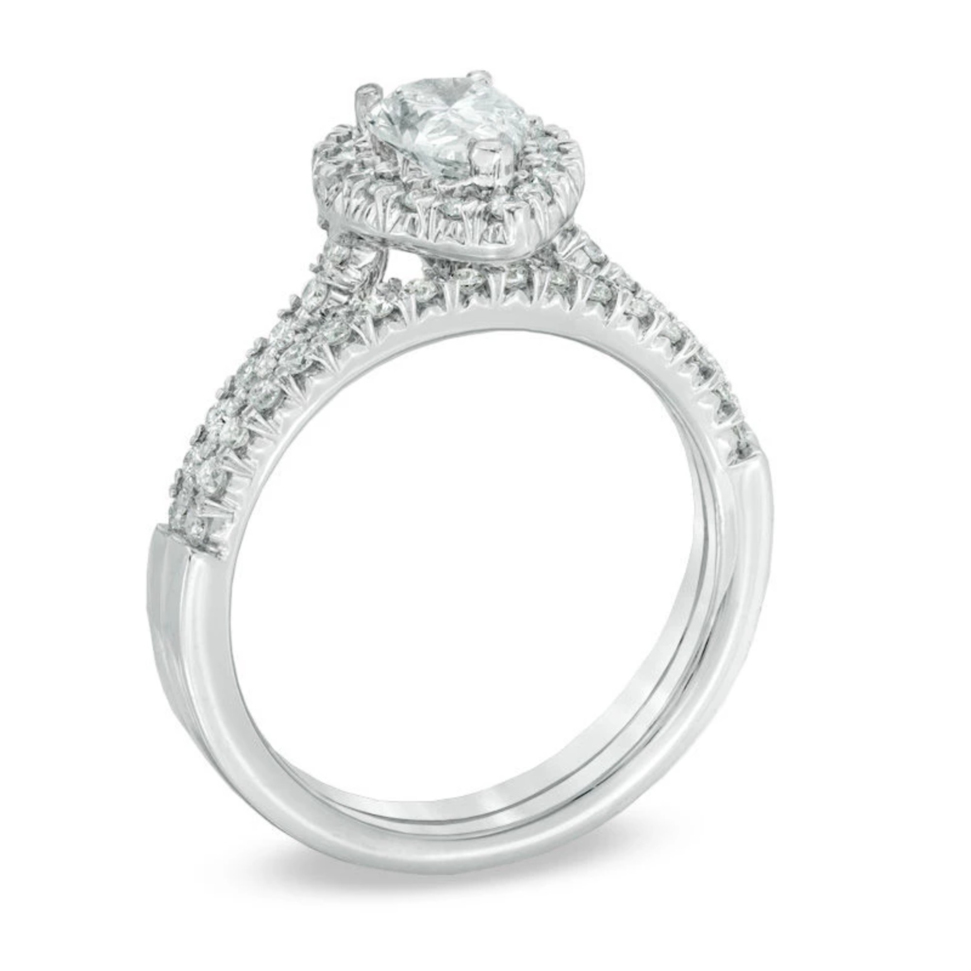 1.15 CT. Pear-Shaped Diamond Frame Bridal Engagement Ring Set in 14K White Gold