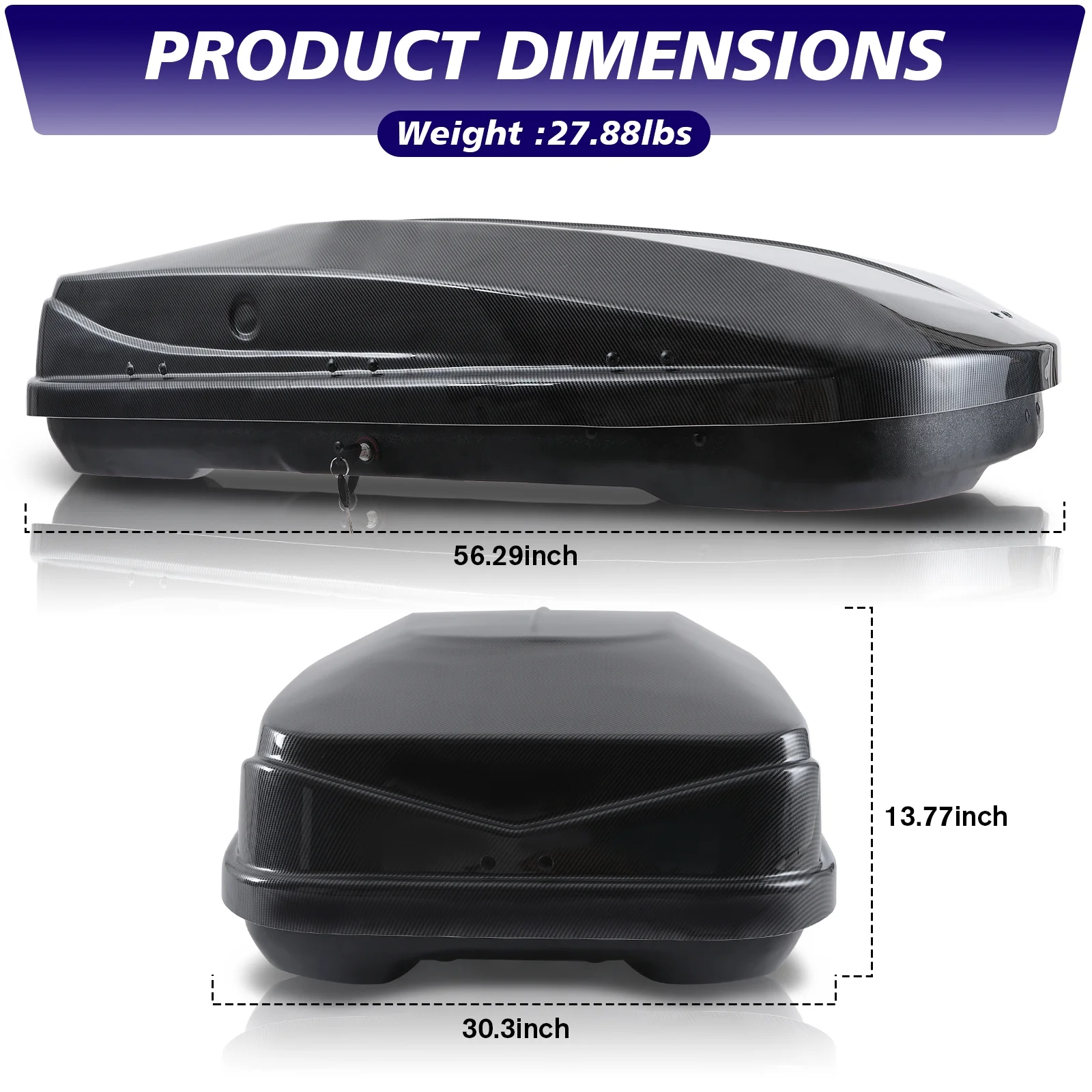 13 ft³ Rooftop Cargo Box Luggage Carrier w/2 Keys,2-Side Open Easy Install,Carbon Fiber