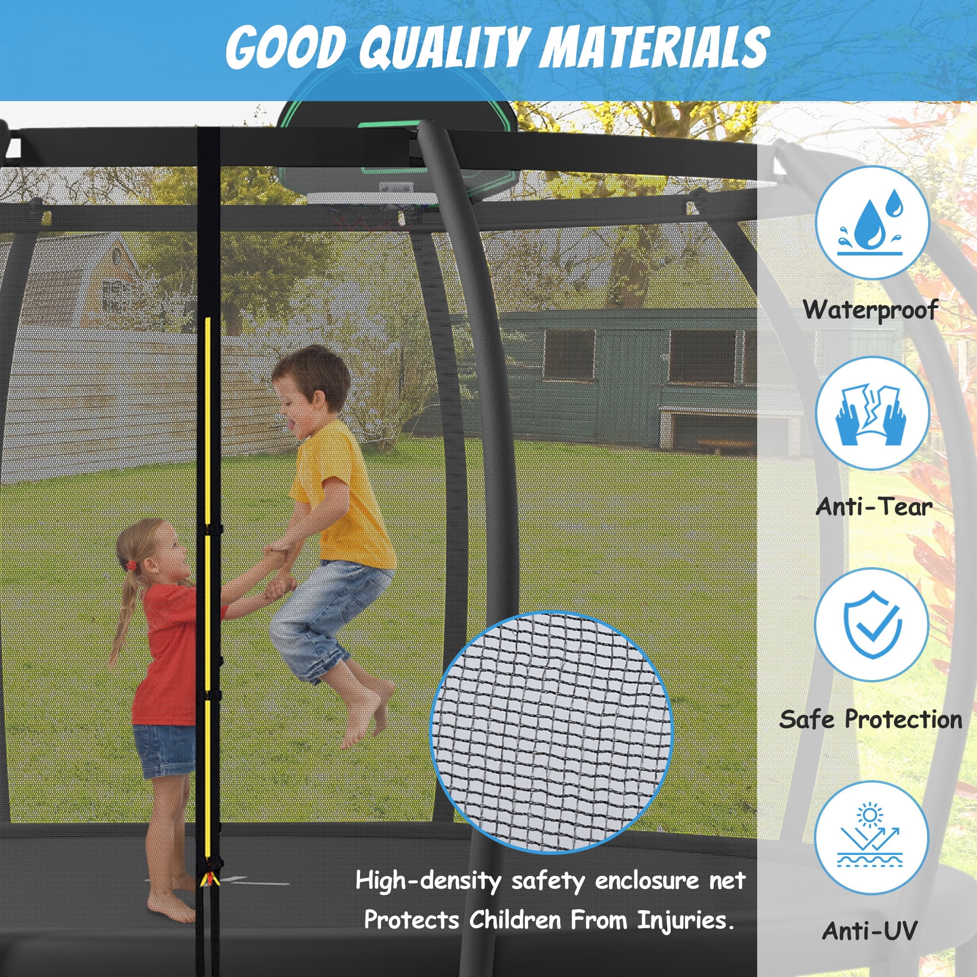 EUROCO 1200LBS 12FT Trampoline for Adults and Kids, Trampoline with Enclosure,Basketball Hoop,Ladder Recreational Trampoline, Outdoor Heavy Duty Round Trampoline Capacity for 5-6 Kids