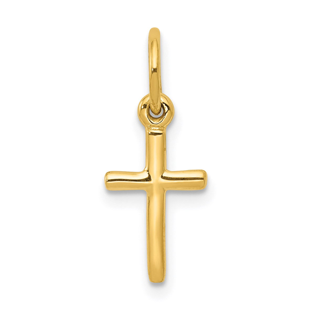 Carat in Karats 14K Yellow Gold Small Cross Pendant Charm (18mm x 8mm) With 14K Yellow Gold Lightweight Rope Chain Necklace 18''