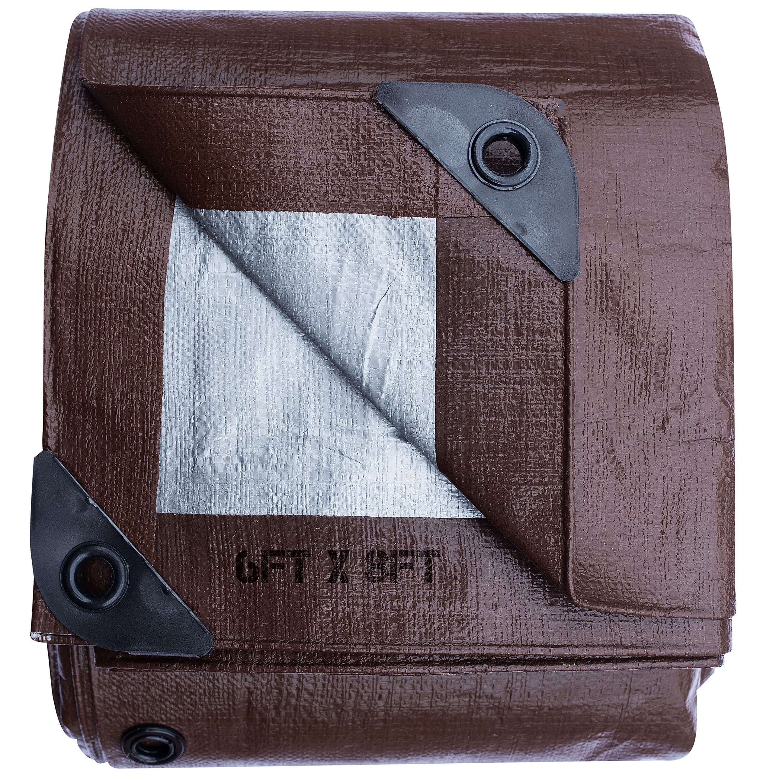 6x8 Tarp Cover Brown/Silver Heavy Duty Thick Material Water Proof Tear Proof UV Resistant Reinforced Edges Boat Tent RV or Pool Cover