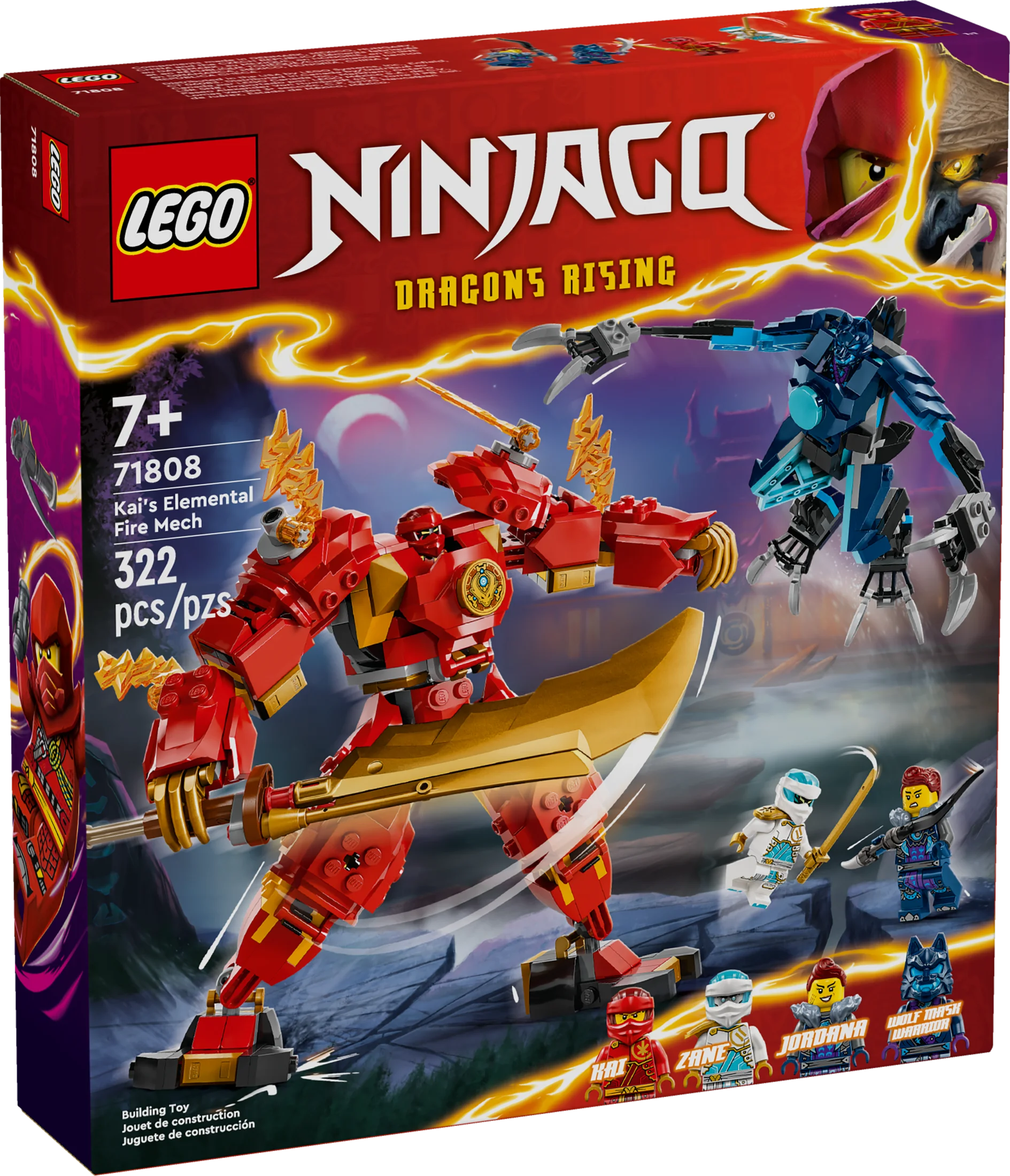 LEGO NINJAGO Kai’s Elemental Fire Mech Action Figure, Mini Ninja Toy for Kids with Customizable Red Ninja Figure plus Kai and Zane Minifigures, Adventure Set for Boys and Girls Ages 7 and Up, 71808