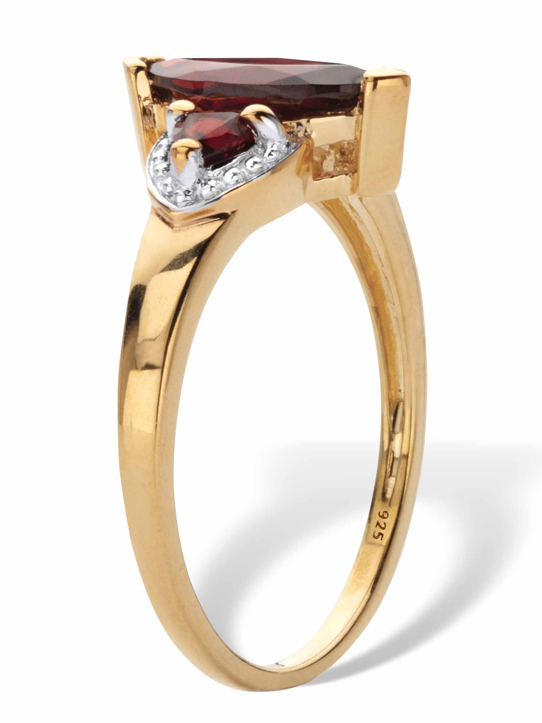 PalmBeach Jewelry Marquise and Trillion Cut Red Garnet Ring. 1.68 TCW 14k Gold-Plated Sterling Silver