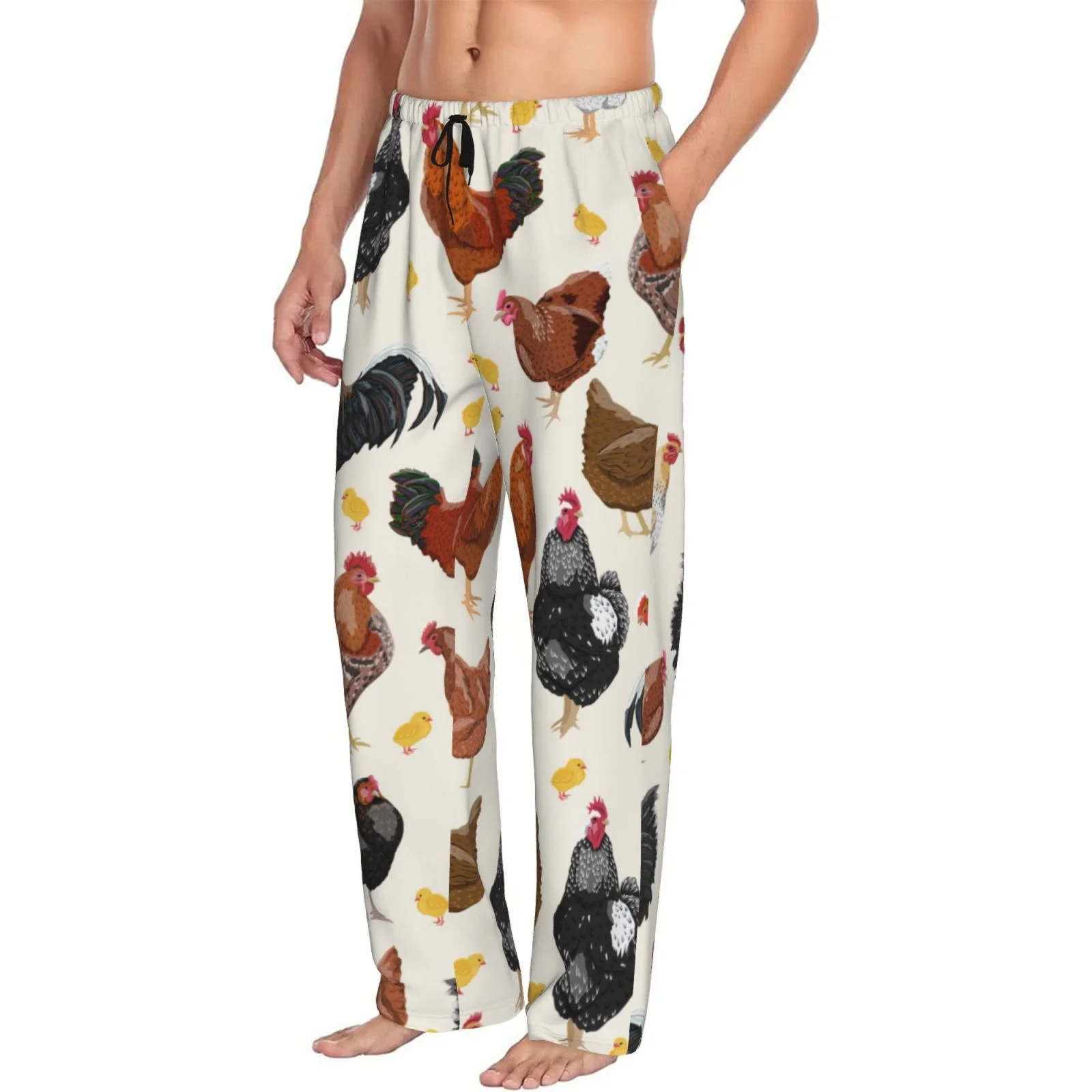 Daiia Men'S Roosters And Chickens Pants,Bottoms Sleep Lounge,Pajama Pants,Pj Bottoms Drawstring And Pockets-Small