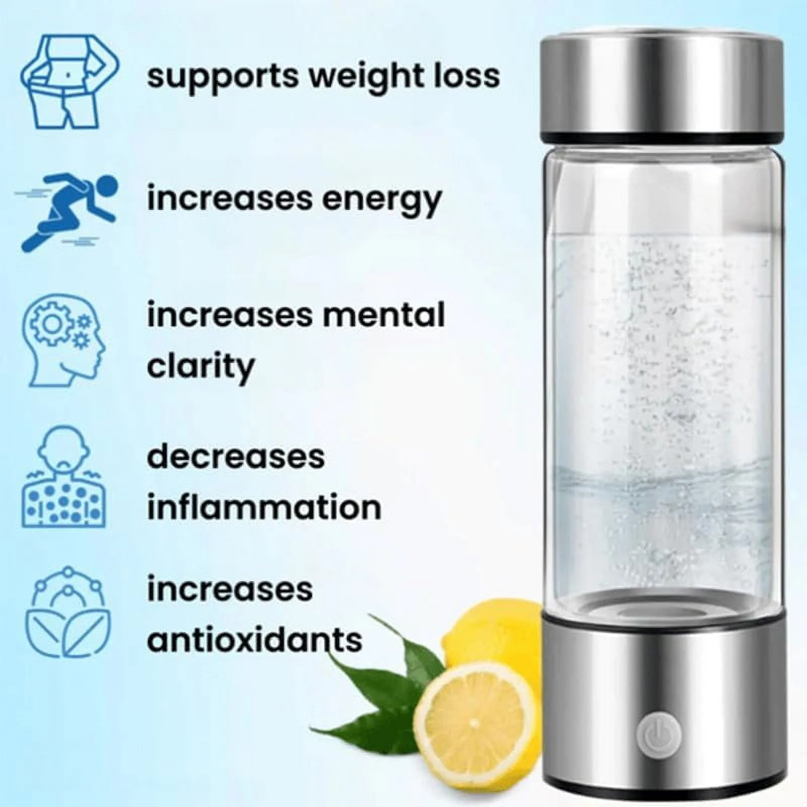 Hydrogen Water Bottle 14 Oz Portable Hydrogen Water Ionizer Machine - Hydrogen Water Generator - Hydrogen Rich Water Glass Health Cup (1)