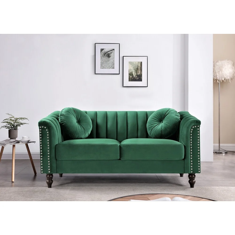 US PRIDE FURNITURE Hills Tufted Back Nailhead 61.4'' Loveseat-Green