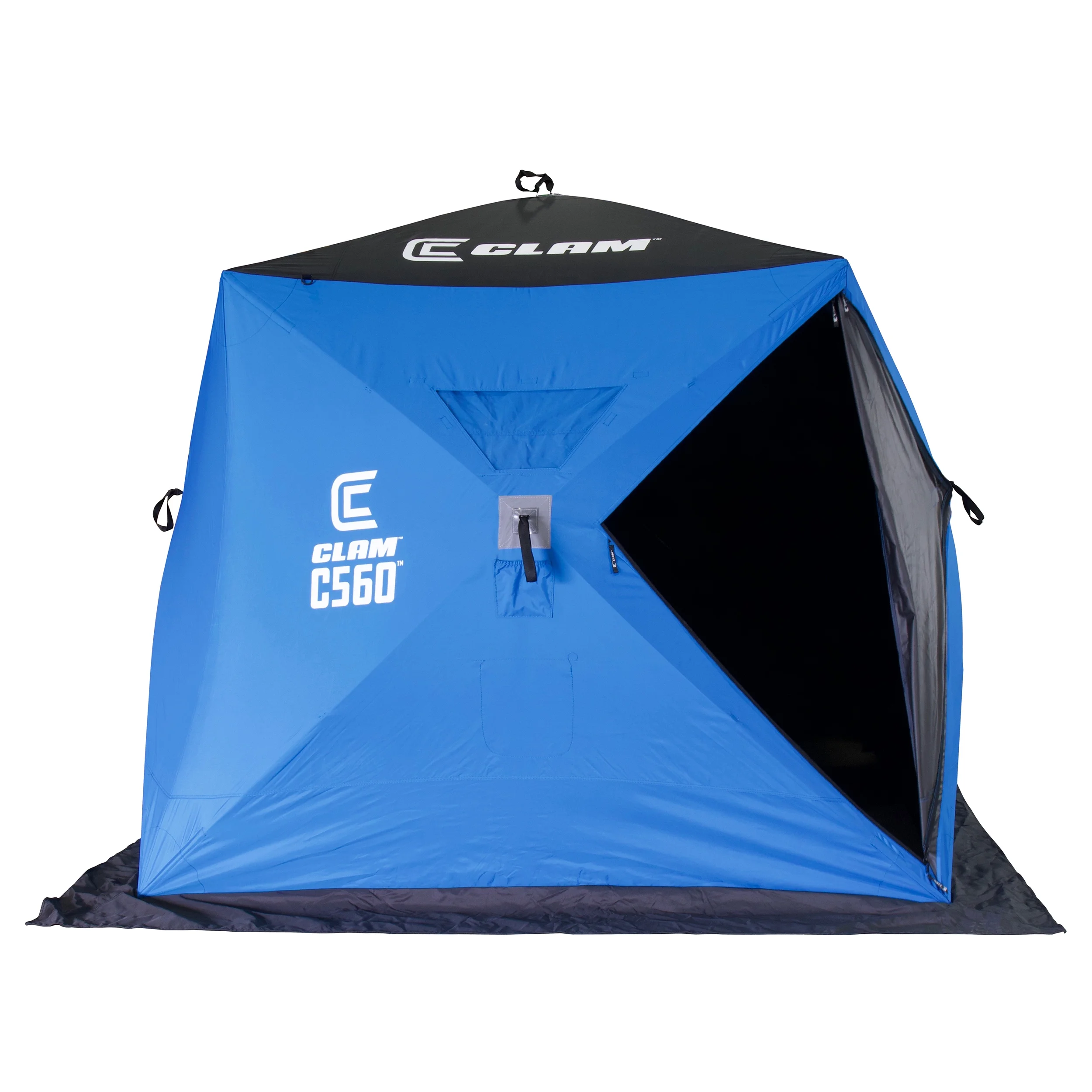 Clam Outdoors Portable Pop-up Ice Fishing 3-4 Person Fishing Hub Shelter, 7' 6