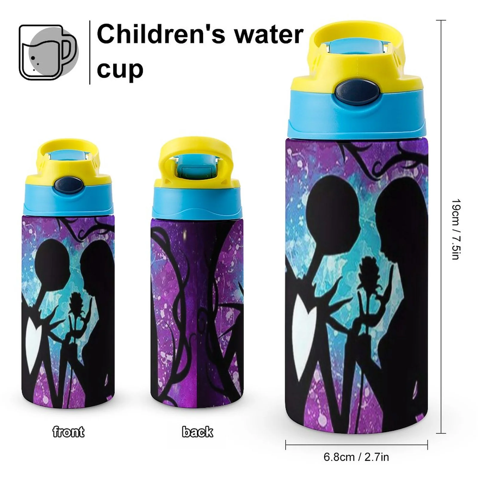 The Nightmare Before Christmas Kid's Insulated Water Bottle With Straw Vacuum Stainless Steel Cup Leak-Proof Children Toddler Thermoses
