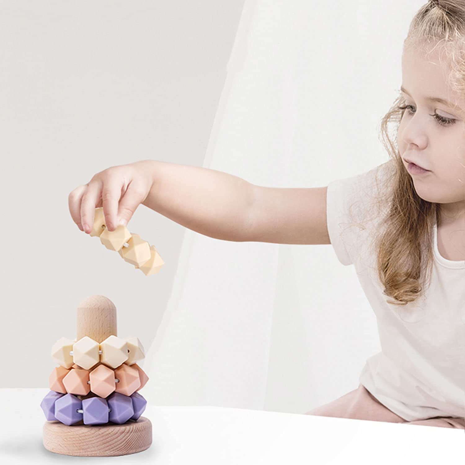 Baby Stacking Toys Silicone Stacking Ring Stacker Toddler Teething Toy Montessori Senses Educational Learning