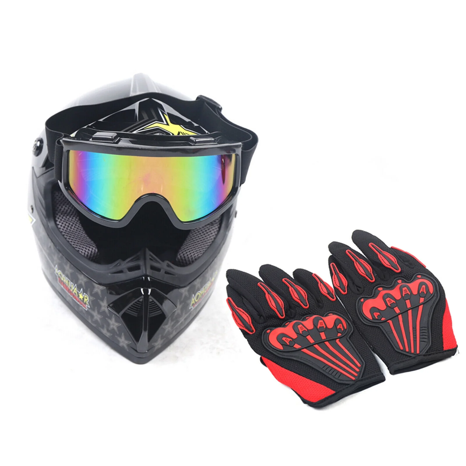 Miumaeov DOT Adult ATV Motocross Dirt Bike Motorcycle Off-Road Helmet with Goggles Gloves
