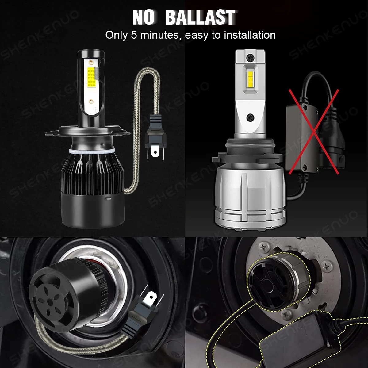 H4 High&Low Beam+H11 Fog Light for Mitsubishi Mirage 2014-2019 LED Headlight Bulbs 4pcs