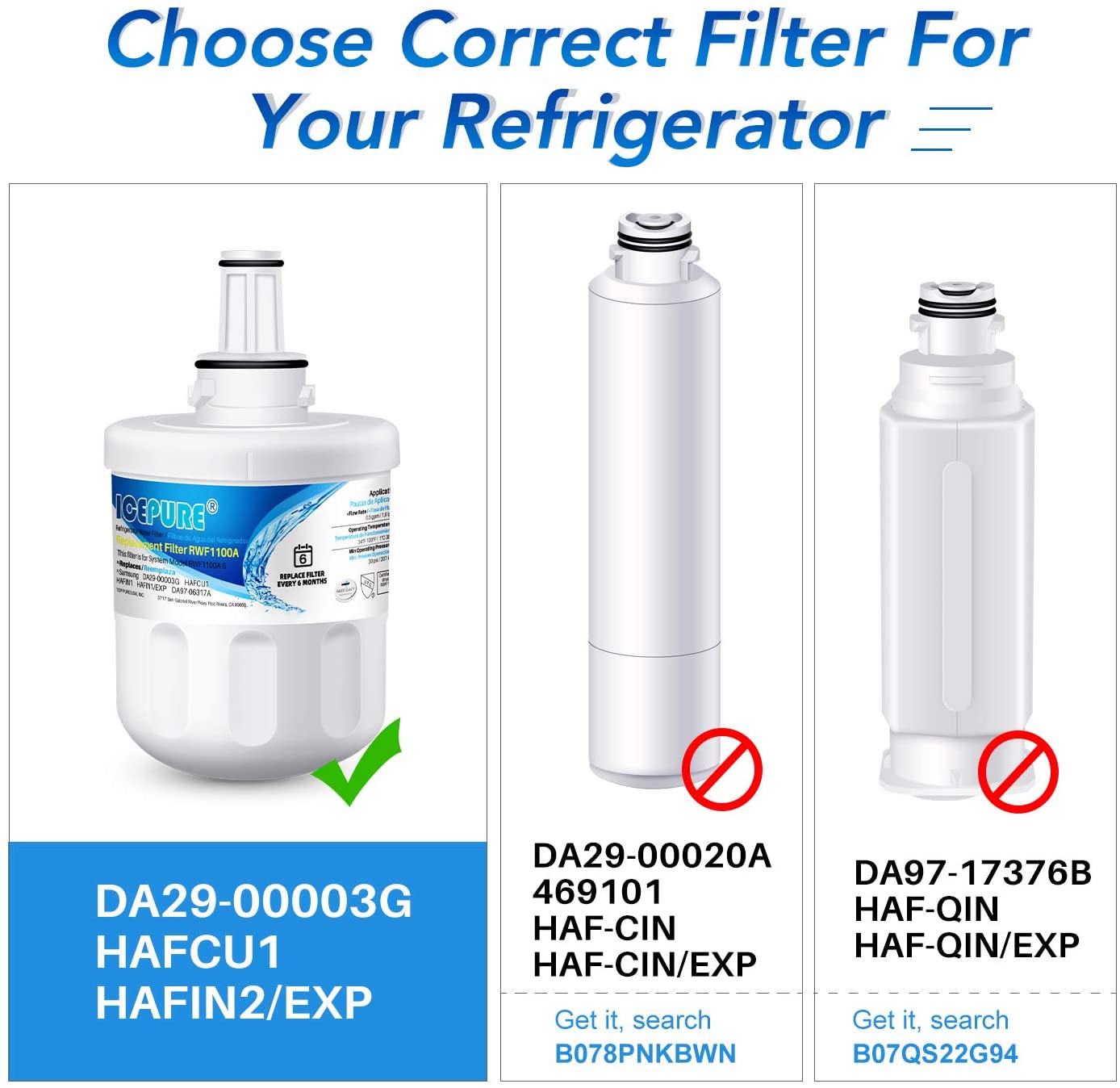 ICEPURE DA29-00003G Refrigerator Water Filter Replacement for Samsung DA29-00003G, DA29-00003B, RSG257AARS, RFG237AARS, Aqua-Pure Plus, HAFCU1, RFG297AARS, RS22HDHPNSR, WSS-1, RWF1100A, 4PACK