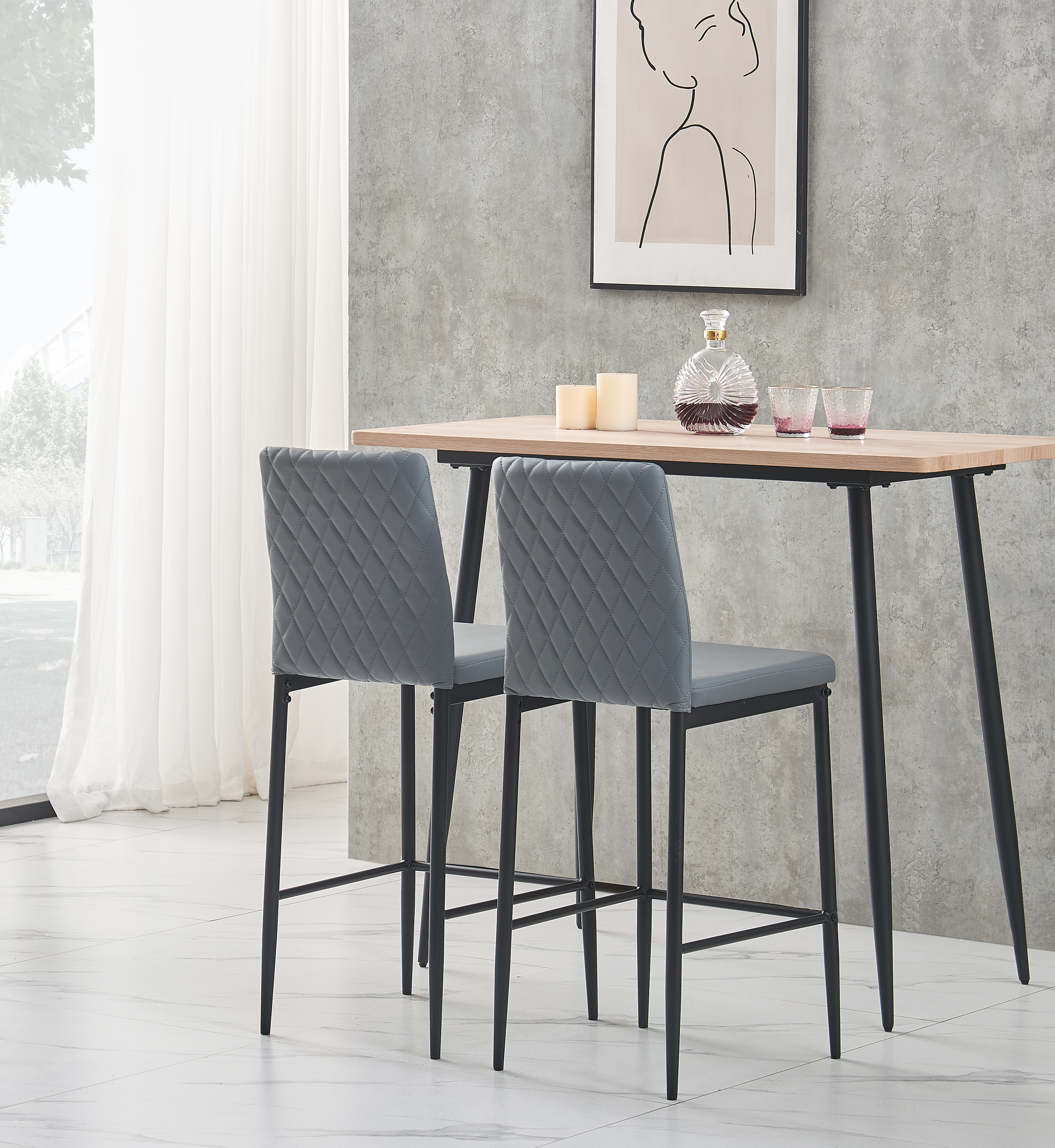 Highsound Modern Bar Stools, Fireproof Leather Bar Chairs, Set of 2, Gray