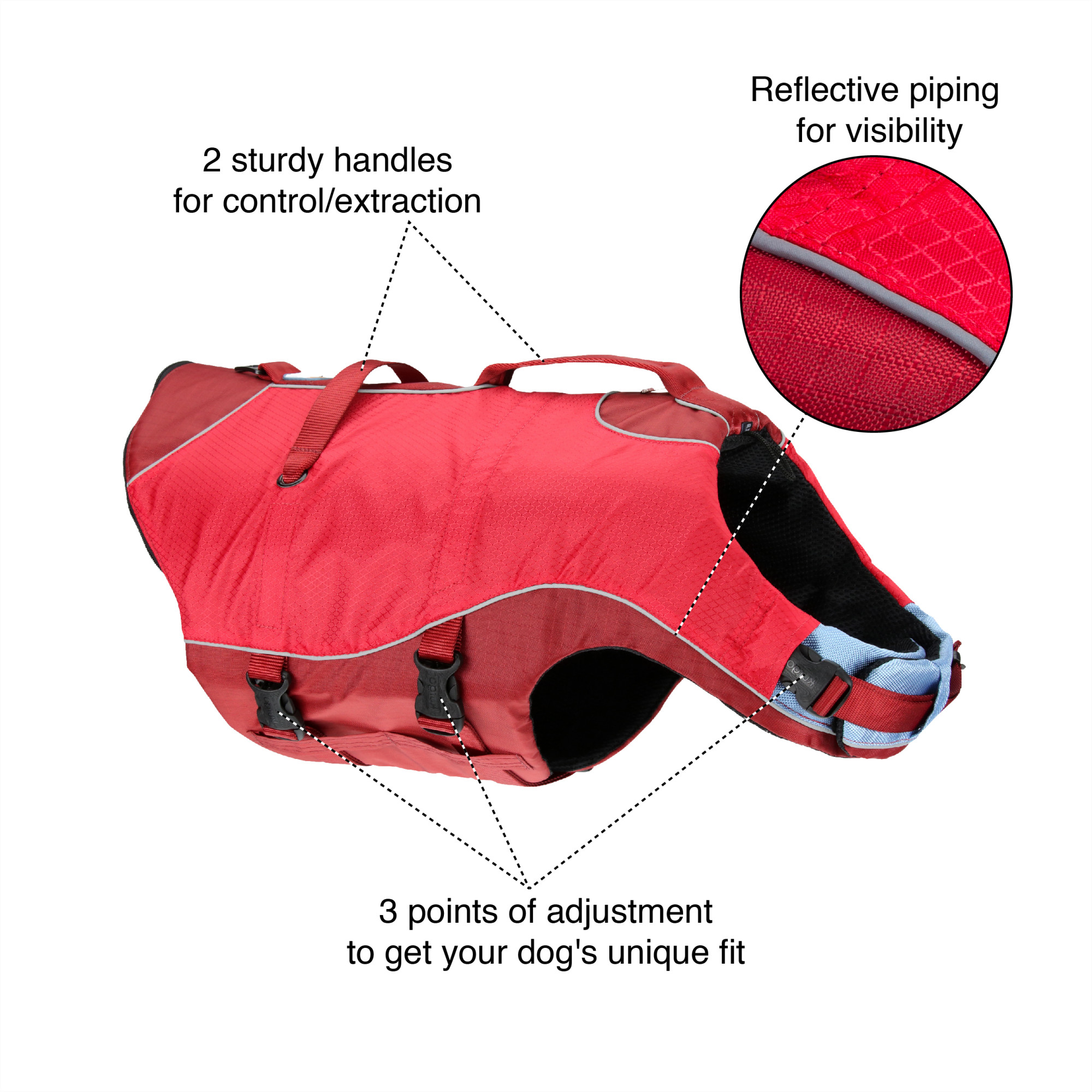 Kurgo Surf n Turf Dog Life Jacket, Lifejacket for Dogs, Dog Water Life Vest, Kayak Life Jacket for Pets, Dog Rain Jacket, For Pool or Lake, Reflective, Machine Washable, Chili Red (Large)
