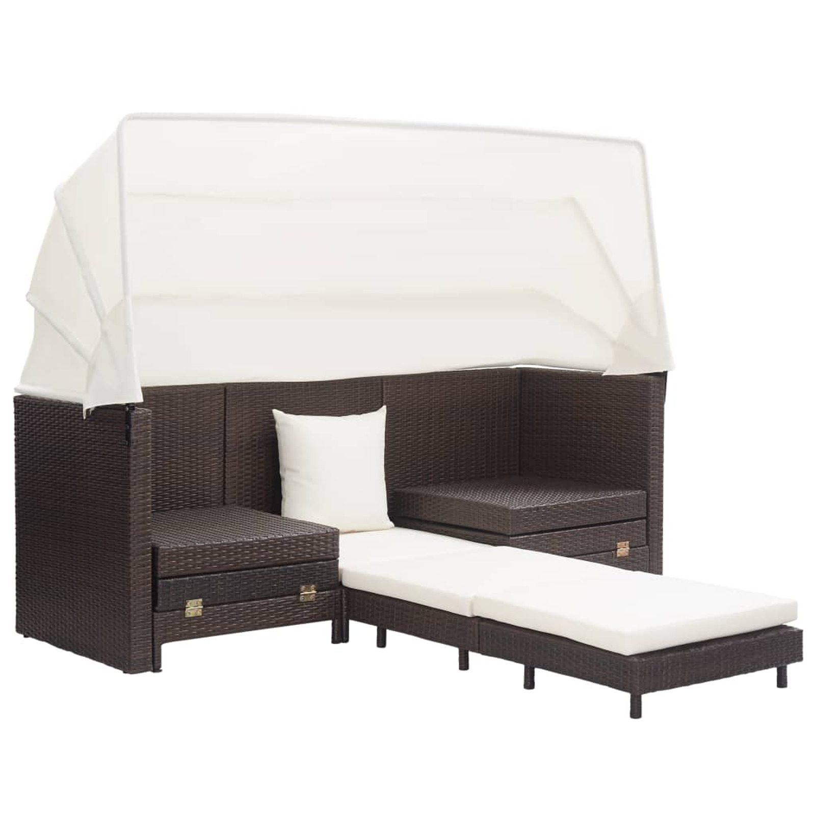 Suzicca Extendable 3-Seater Sofa Bed with Roof Poly Rattan Brown