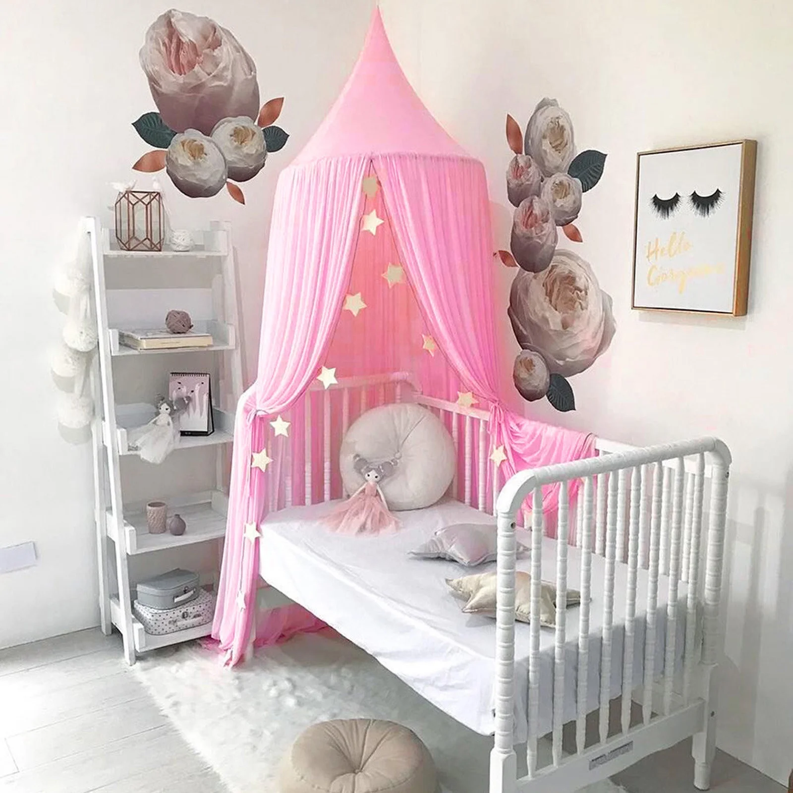 Kid Baby Bed Canopy Bedcover Mosquito Net Curtain Bedding Round Dome Tent Cotton Pink 29X24X3cm