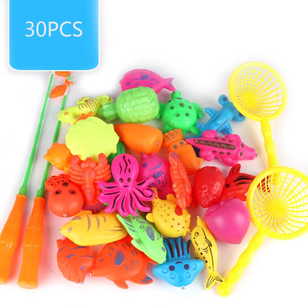 30/52 Pcs Magnetic Fishing Toys Plastic Fish Rod Set Kids Playing Water Game Educational Gift