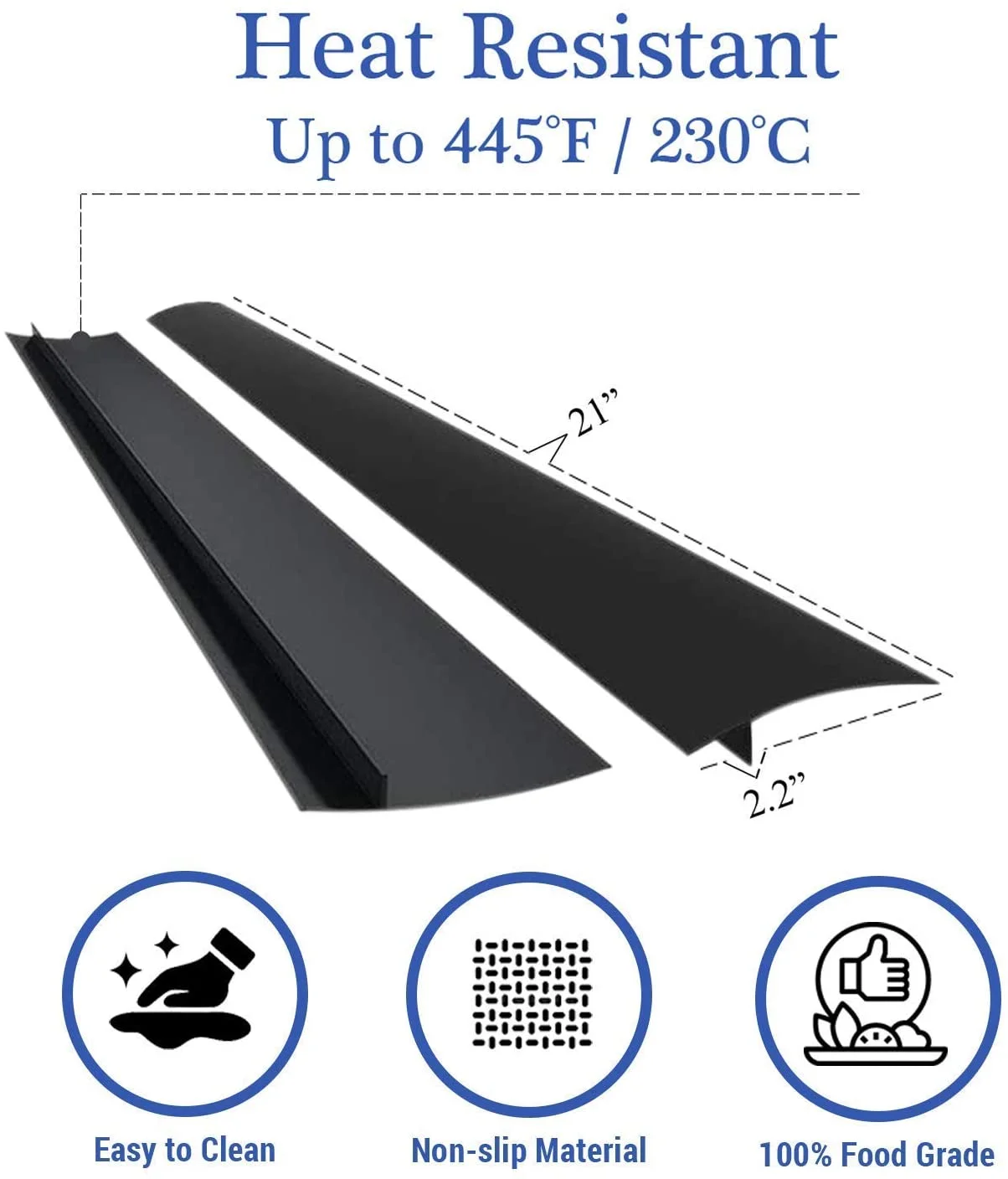 ITEMporia Silicone Stove Gap Covers (2 Pack), Easy Clean Heat Resistant Oven Gap Filler To Seal Between Stovetop and Counter (21 Inches, Black)