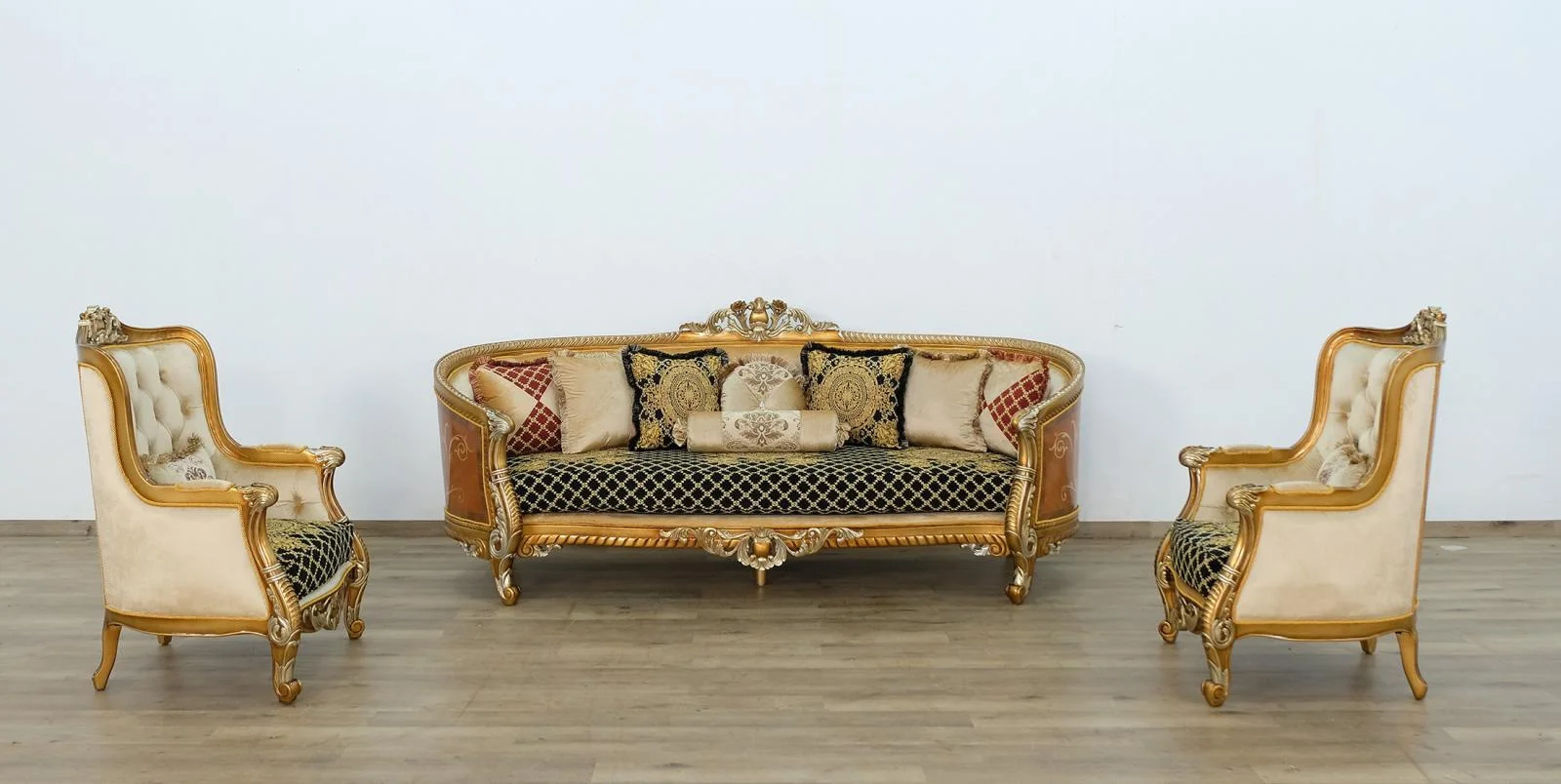 Imperial Luxury Black & Silver Gold LUXOR II Sofa Set 3 EUROPEAN FURNITURE