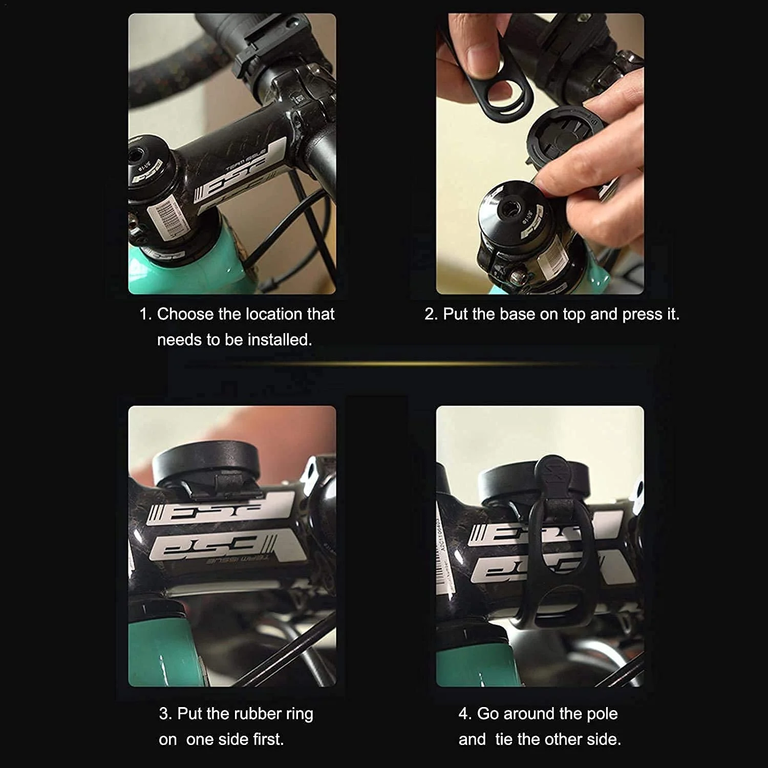 360 Degree Rotating Garmin Bike Mount Attached to Out Front Stem Handlebar for Edge Varia iGPSPORT XOSS Magene