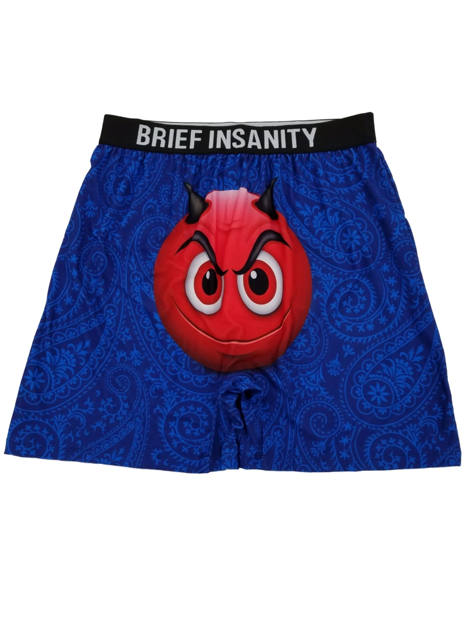 Brief Insanity Mens Blue Paisley Good Bad Emoji Underwear Boxer Shorts S