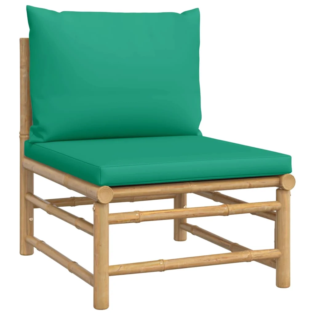 Dcenta Patio Middle Sofa with Green Cushions Bamboo