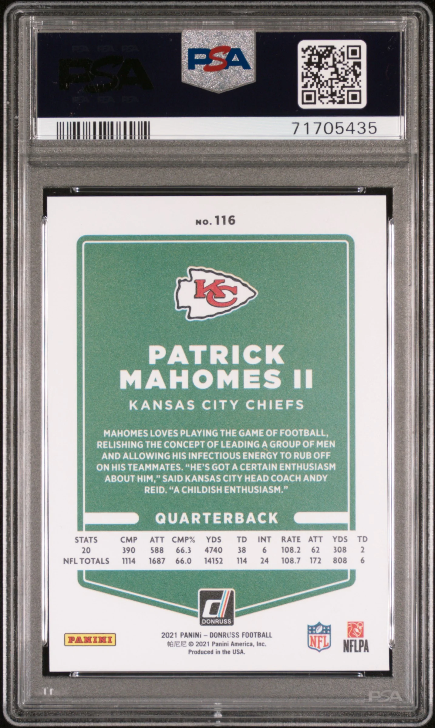 Patrick Mahomes 2021 Donruss Variation Press Proof Premium Card #116 PSA 9 Mint