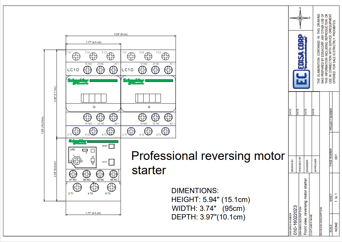 SCHNEIDER LC1D09 Professional Reversing 2HP @ 220V, 5HP @ 480V, 5.5 - 8 Amp.,Coil 220V