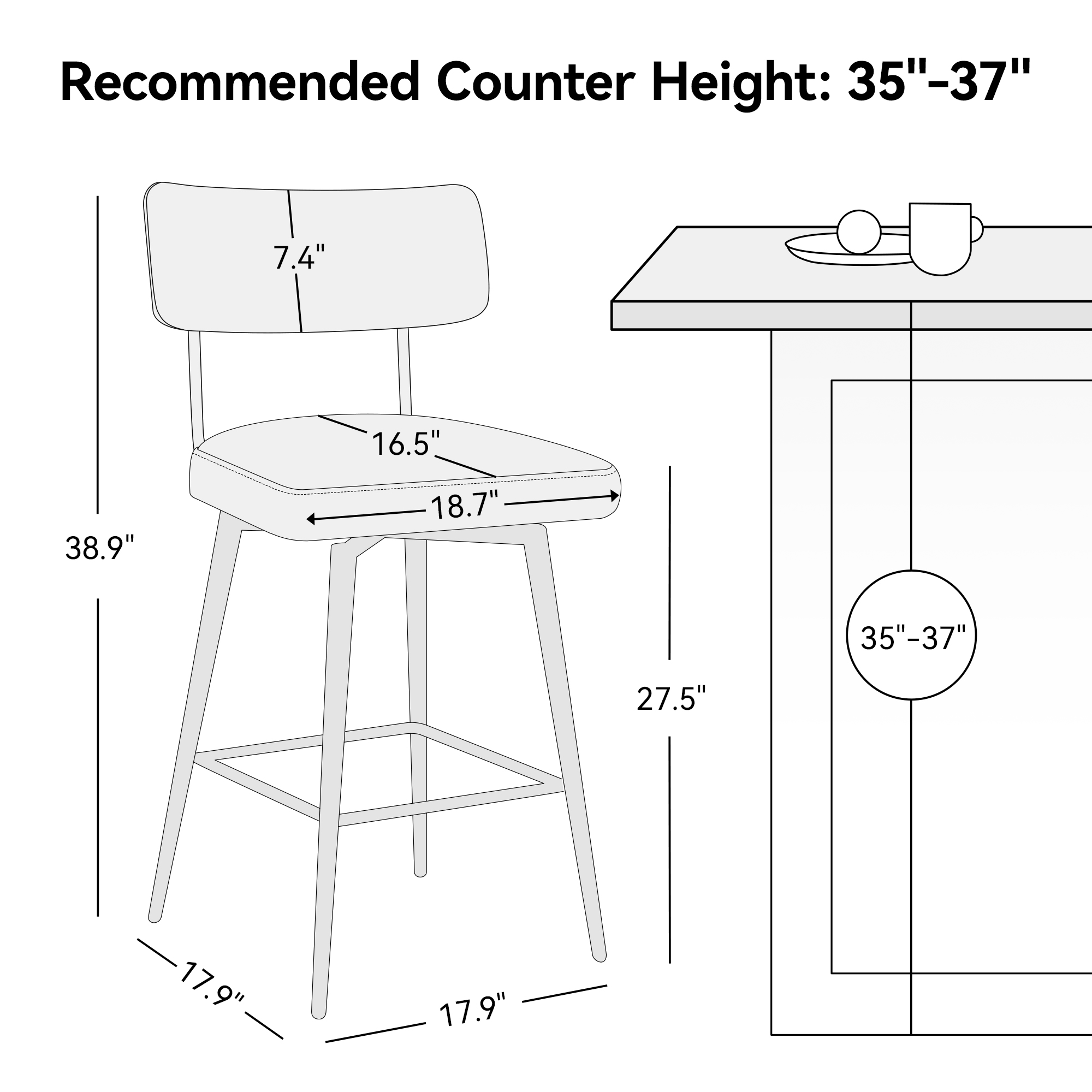 Hcore Swivel Counter Height Bar Stools Set of 2, 27.4